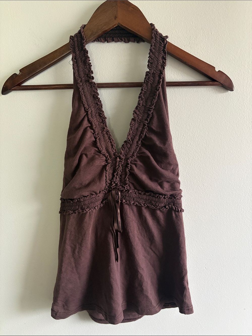 rave Y2K Halter Top Smocked Ruffle Deep V Festival Boho Small
